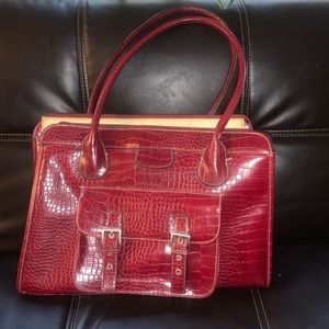 Merona Large Red Crocodile Skin Tote Briefcase